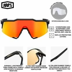 100% Speedcraft Sport Performance Baseball Sunglasses HD Interchangeable Lens (Soft Tact Black - Red Multilayer Mirror Lens) -Cheap Baseball Bats Store 100 60007 00008 blkredinfographic2 1