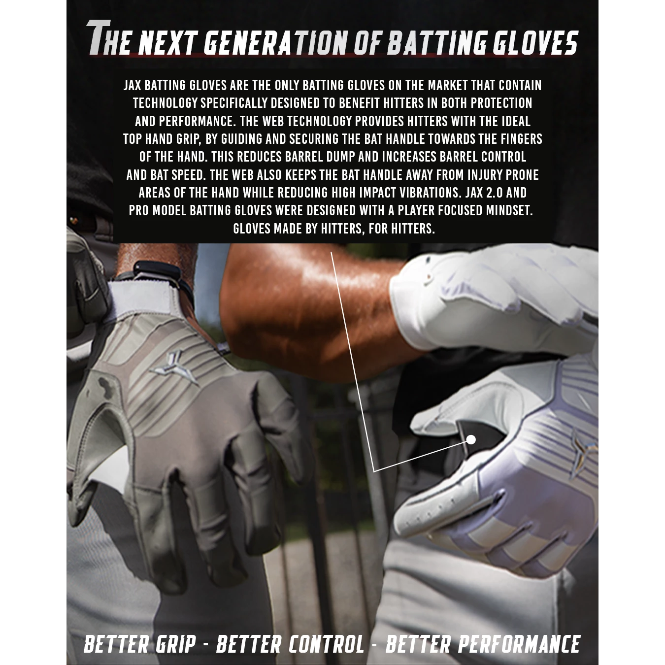 JAX Batting Gloves Pro Model Adult Batting Gloves (Arctic White) 4 JAX Batting Gloves Pro Model Adult Batting Gloves (Arctic White) - Image 4