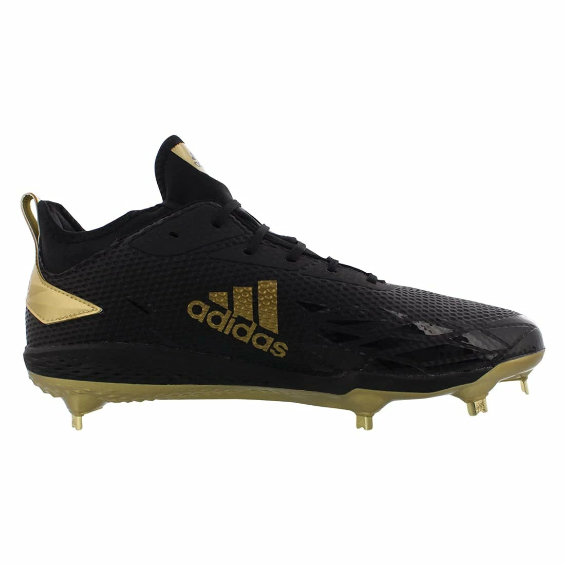 Adidas Adizero Afterburner V Men's Metal Spike Baseball Cleats (Black/Gold) 3 Adidas Adizero Afterburner V Men's Metal Spike Baseball Cleats (Black/Gold) - Image 3