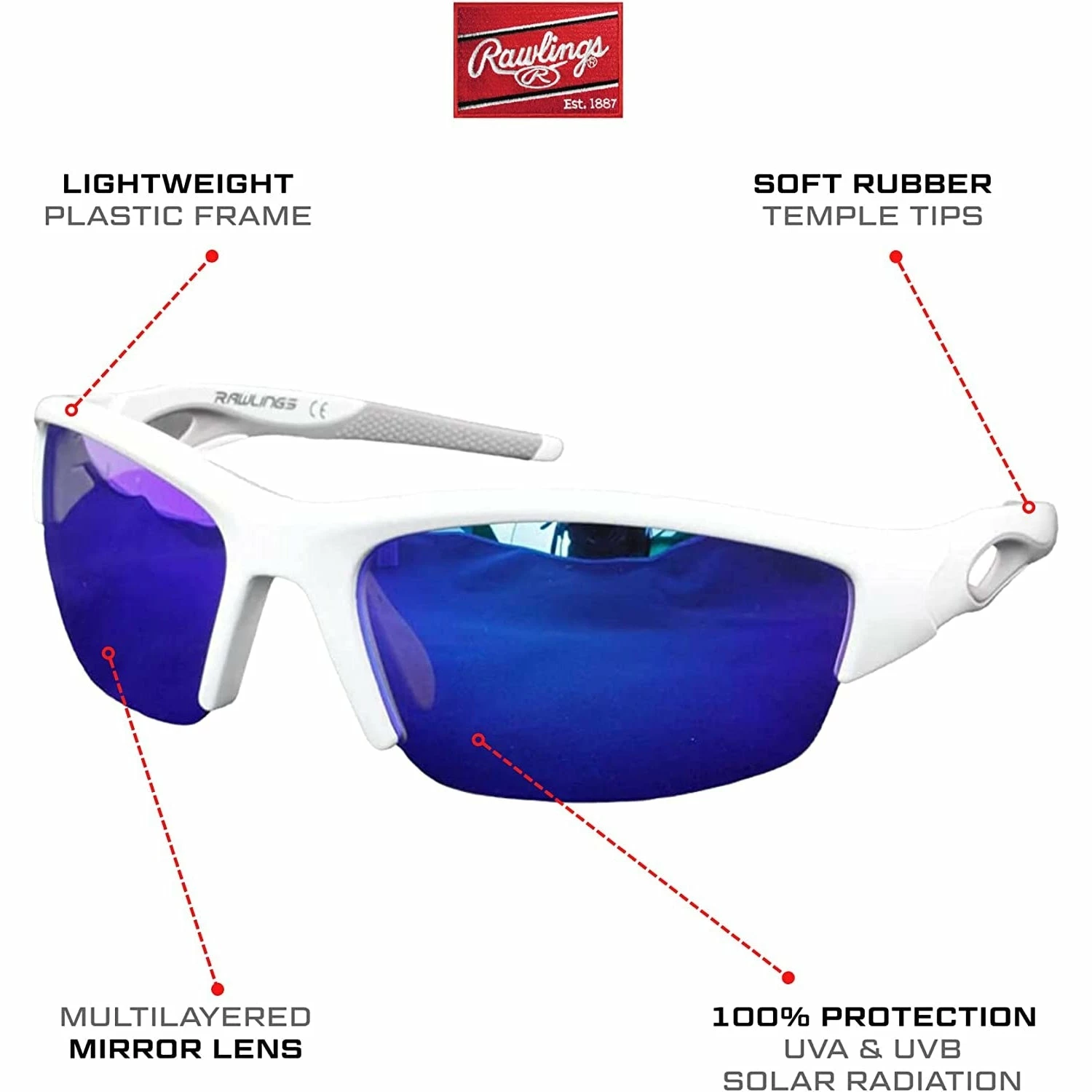 Rawlings 132 Adult Sport Shield Baseball Softball Sunglasses (White/Blue) 2 Rawlings 132 Adult Sport Shield Baseball Softball Sunglasses (White/Blue) - Image 2