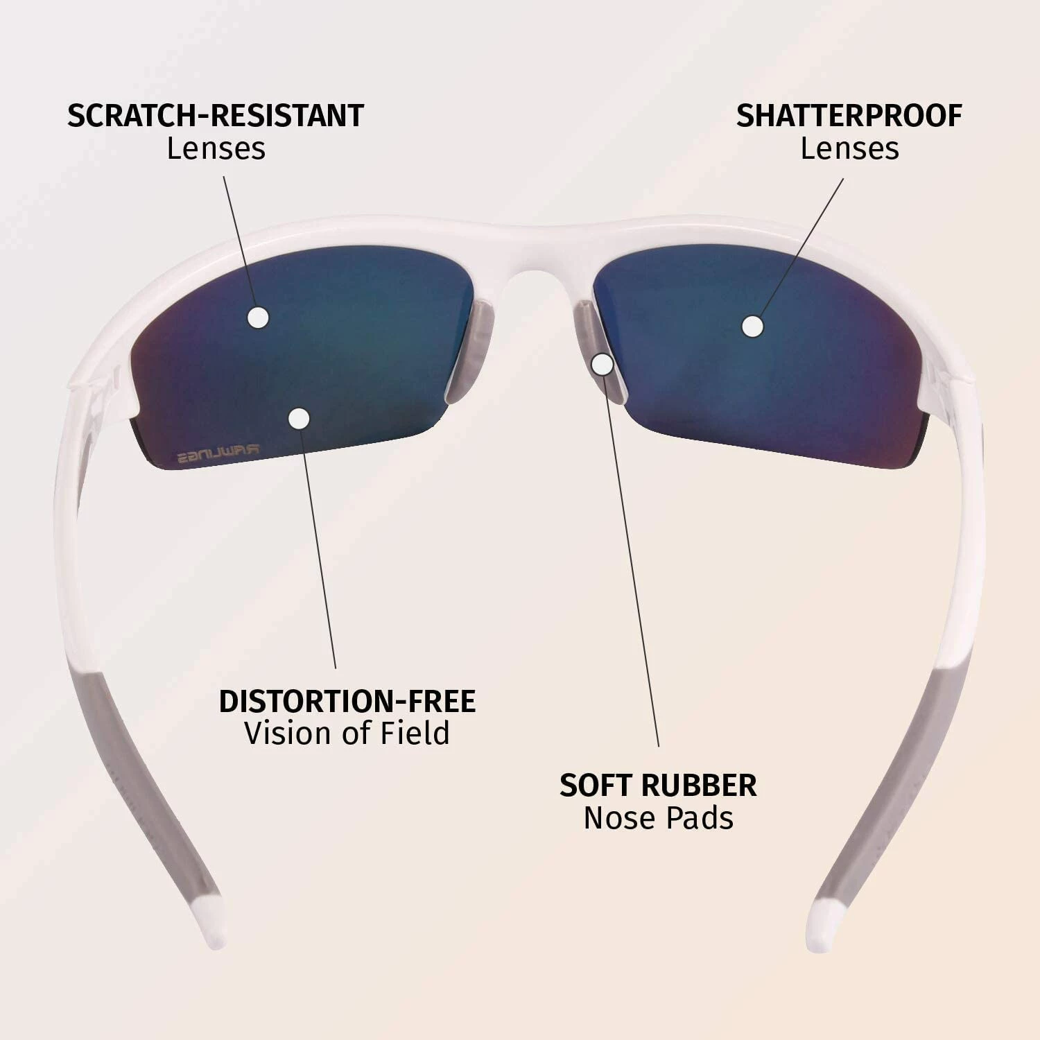 Rawlings 132 Adult Sport Shield Baseball Softball Sunglasses (White/Blue) 8 Rawlings 132 Adult Sport Shield Baseball Softball Sunglasses (White/Blue) - Image 8