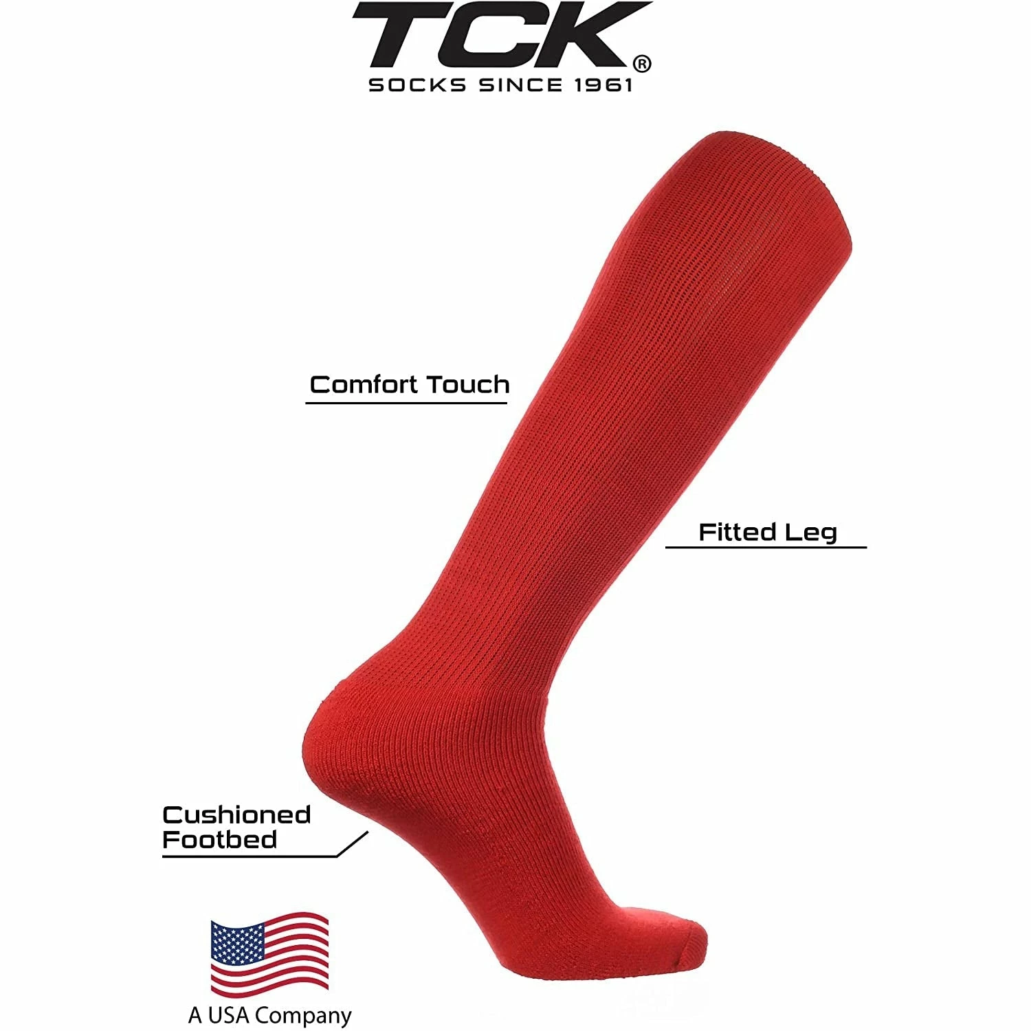 TCK Twin City ALLSPORT Baseball Softball Solid Adult Sock (Red) 4 TCK Twin City ALLSPORT Baseball Softball Solid Adult Sock (Red) - Image 4