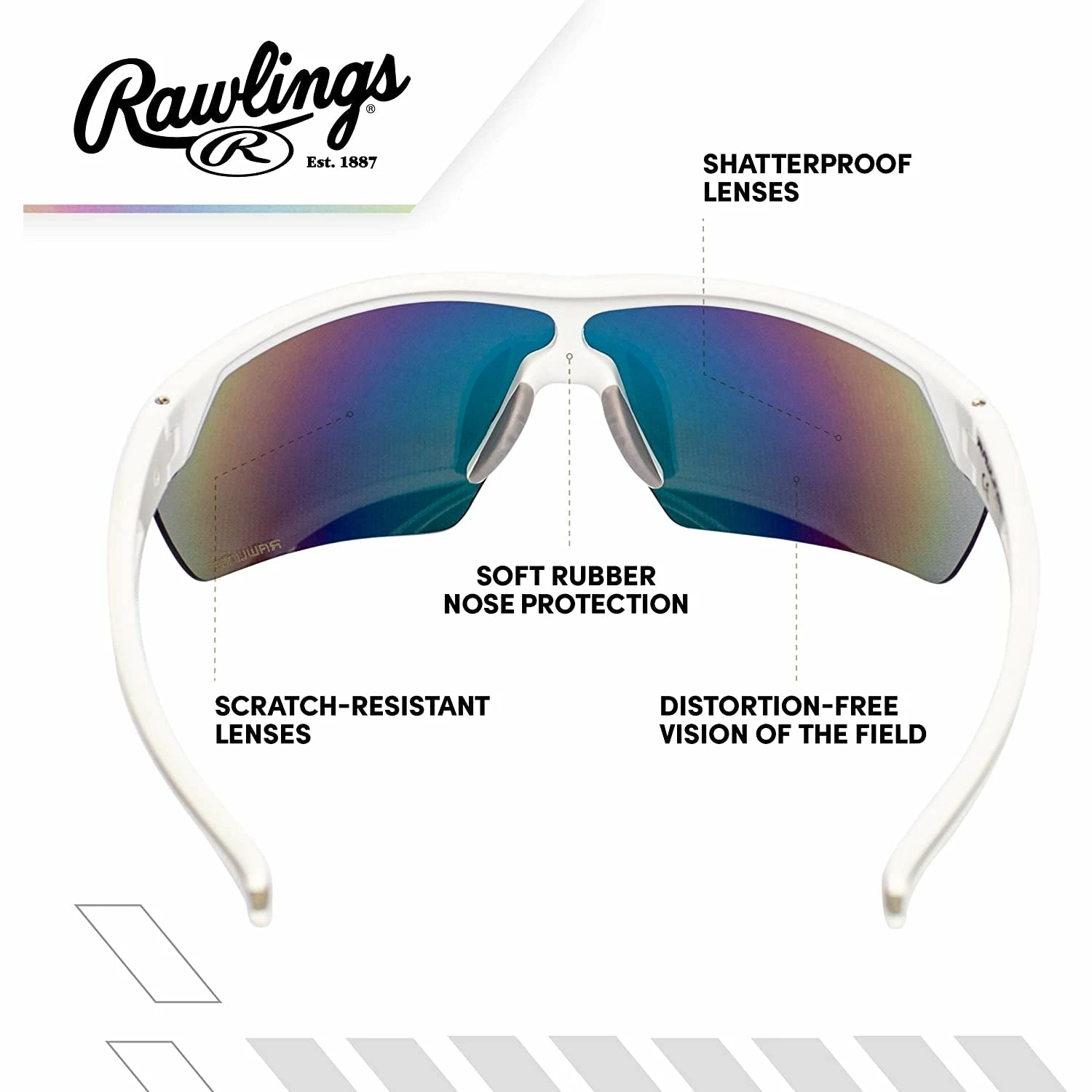 RAWLINGS RY134 Youth Baseball Shielded Sunglasses Lightweight Sports Youth Sport (White/Gray) 6 RAWLINGS RY134 Youth Baseball Shielded Sunglasses Lightweight Sports Youth Sport (White/Gray) - Image 6
