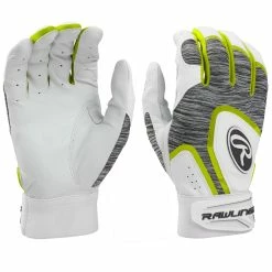 Rawlings 5150 Adult Baseball Batting Gloves (White/Gray/Yellow)