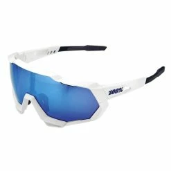 100% Speedtrap Xtreme Sports Performance Sunglasses W Interchangeable Lenses, Matte White - Hiper Blue Multilayer Mirror Lens