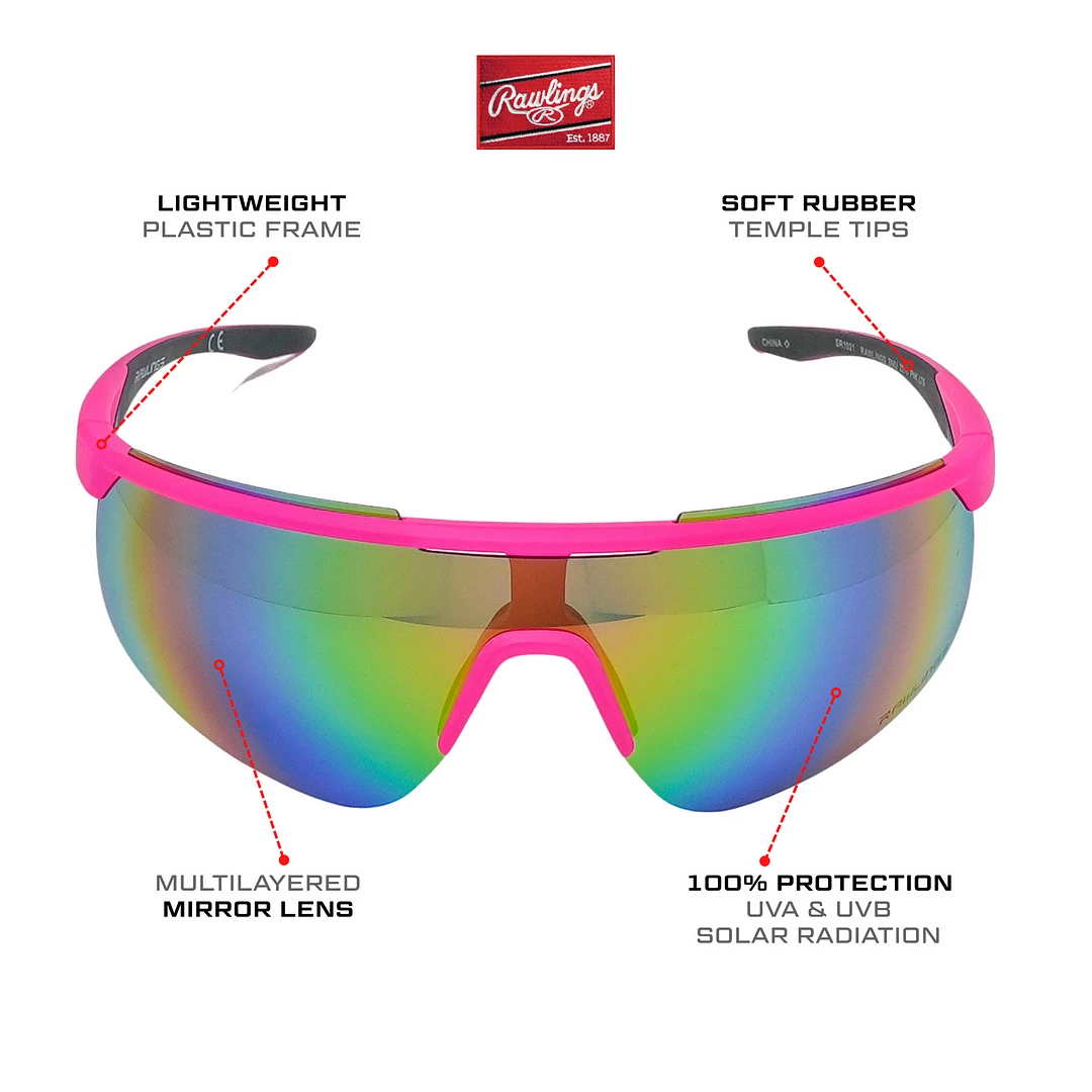 Rawlings Retro Vaporwave Baseball Shield Sunglasses Neon Pink Sunset 5 Rawlings Retro Vaporwave Baseball Shield Sunglasses Neon Pink Sunset - Image 5