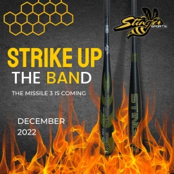 Stinger Missile 3 BBCOR Baseball Bat - 3 Drop - 2 5/8" Barrel - Available In 31” To 34” - Drop 3 Baseball Bat For Middle School, High School, Or College -Cheap Baseball Bats Store StingerMissile3Strikeuptheband