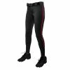 Champro Tournament Traditional Low Rise Girls Fastpitch Softball Pants W/ Braid (Black/Scarlet)