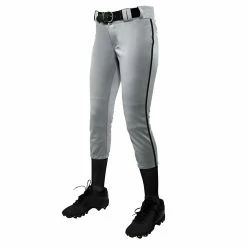 Champro Tournament Traditional Low Rise Womens Fastpitch Pants W/ Braid (Gray/Black)