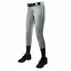Champro Tournament Traditional Low Rise Girls Fastpitch Softball Pants W/ Braid (Gray/Black)