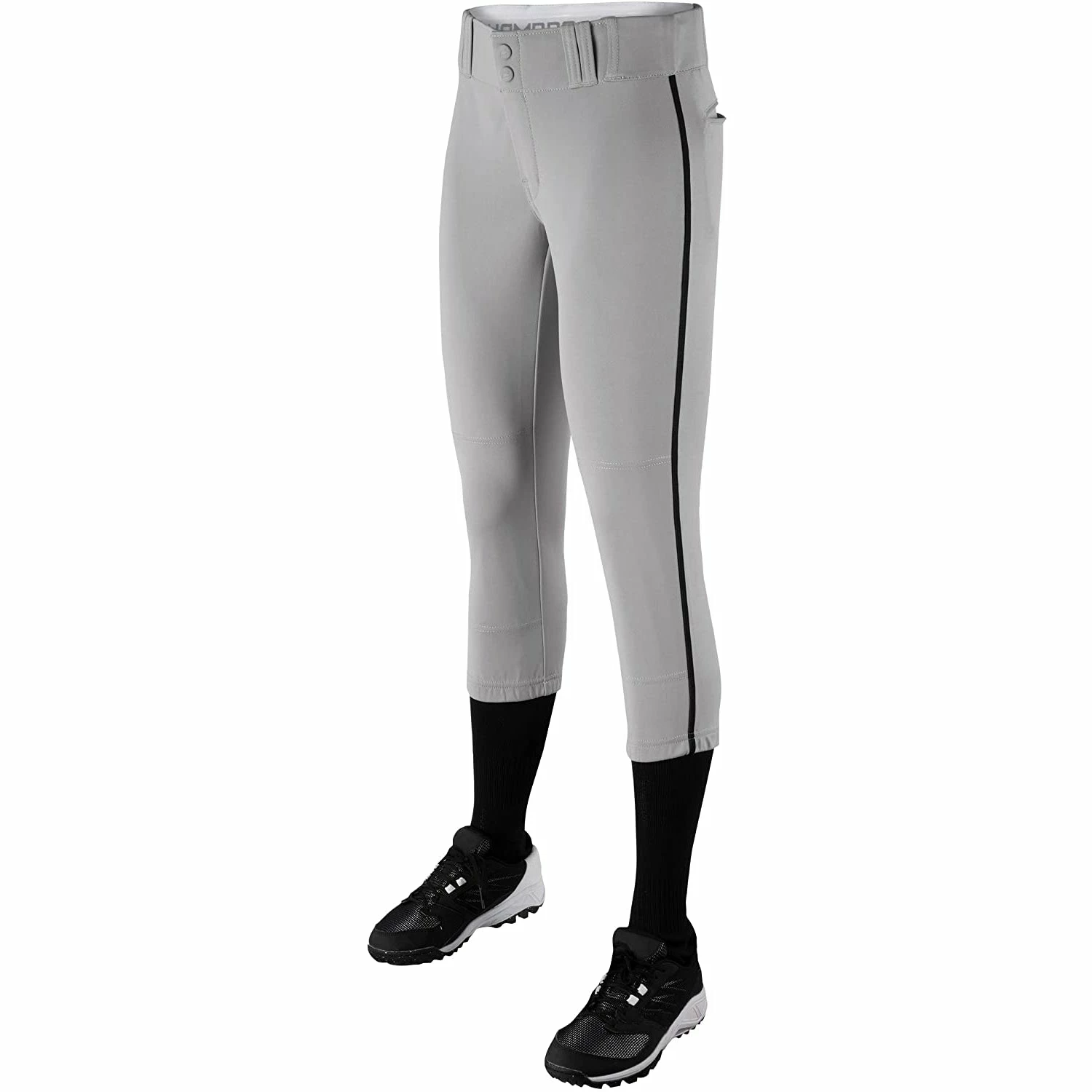 Champro Tournament Traditional Low Rise Girls Fastpitch Softball Pants W/ Braid (Gray/Black) 2 Champro Tournament Traditional Low Rise Girls Fastpitch Softball Pants W/ Braid (Gray/Black) - Image 2