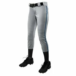 Champro Tournament Traditional Low Rise Girls Fastpitch Softball Pants W/Braid (Gray/Navy)