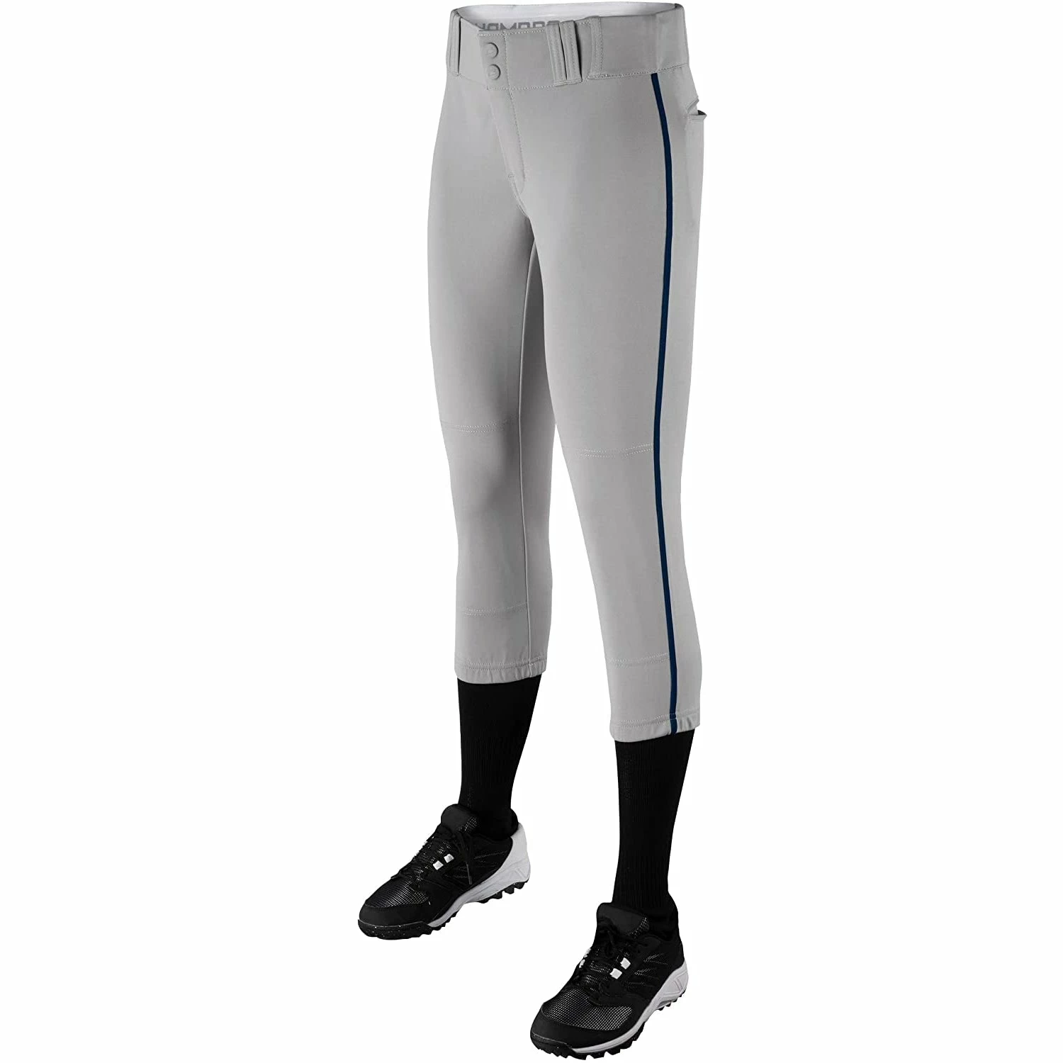 Champro Tournament Traditional Low Rise Girls Fastpitch Softball Pants W/Braid (Gray/Navy) 2 Champro Tournament Traditional Low Rise Girls Fastpitch Softball Pants W/Braid (Gray/Navy) - Image 2