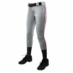 Champro Tournament Traditional Low Rise Womens Fastpitch Pants W/ Braid (Gray / Scarlet)