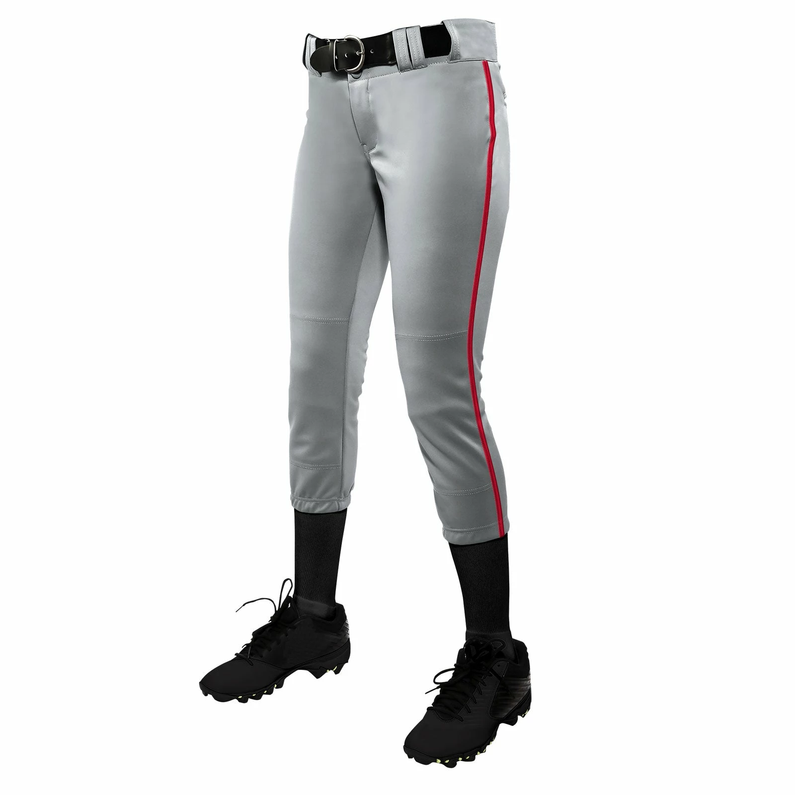 Champro Tournament Traditional Low Rise Girls Fastpitch Softball Pants W/ Braid (Gray / Scarlet) 1 Champro Tournament Traditional Low Rise Girls Fastpitch Softball Pants W/ Braid (Gray / Scarlet)