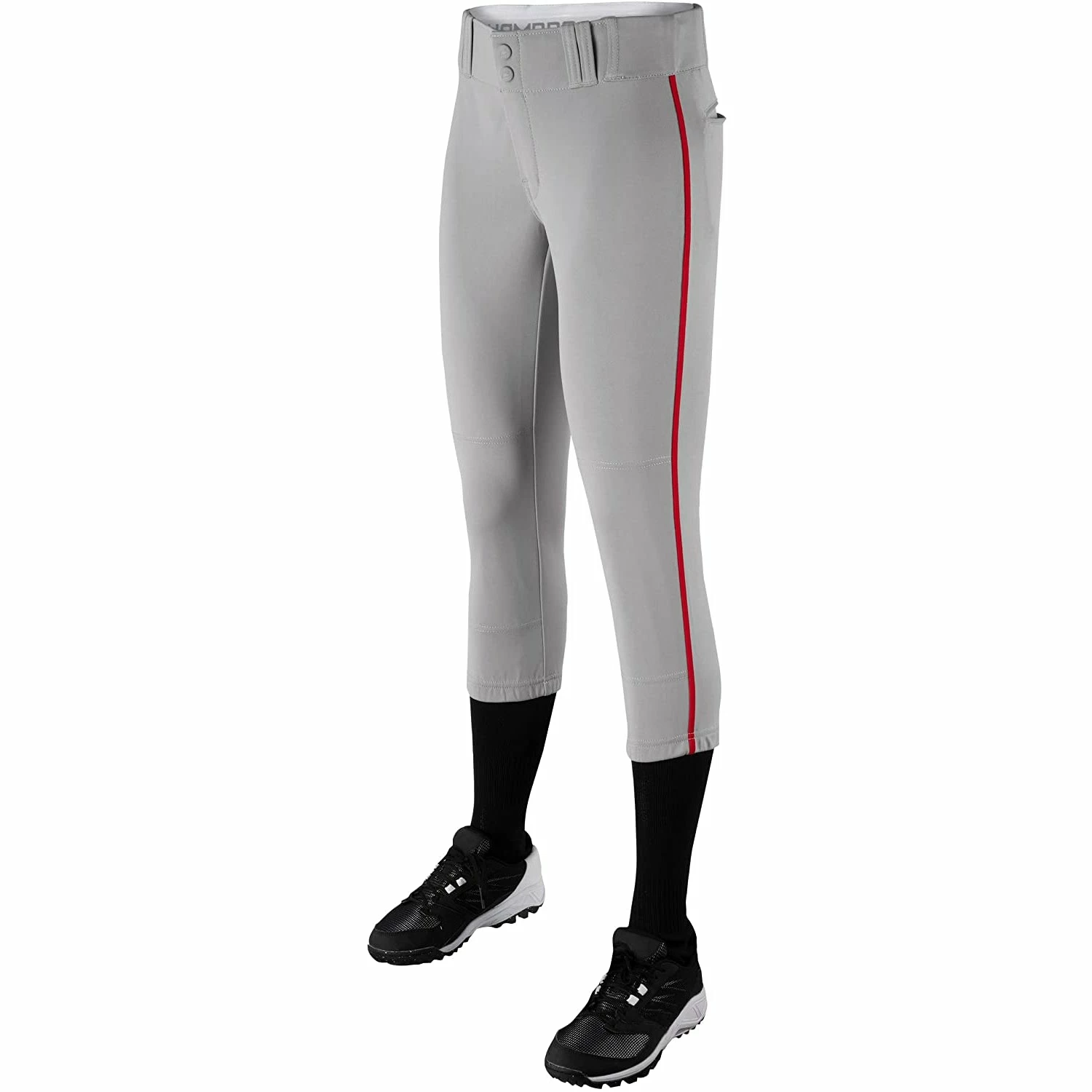 Champro Tournament Traditional Low Rise Girls Fastpitch Softball Pants W/ Braid (Gray / Scarlet) 2 Champro Tournament Traditional Low Rise Girls Fastpitch Softball Pants W/ Braid (Gray / Scarlet) - Image 2