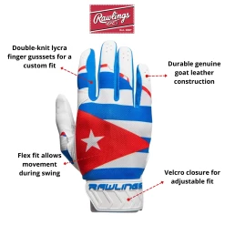 Guardian Baseball X Rawlings 5150 Limited Edition Cuba Flag Baseball Batting Gloves Adult Sizes(Blue/White/Red) -Cheap Baseball Bats Store cuba
