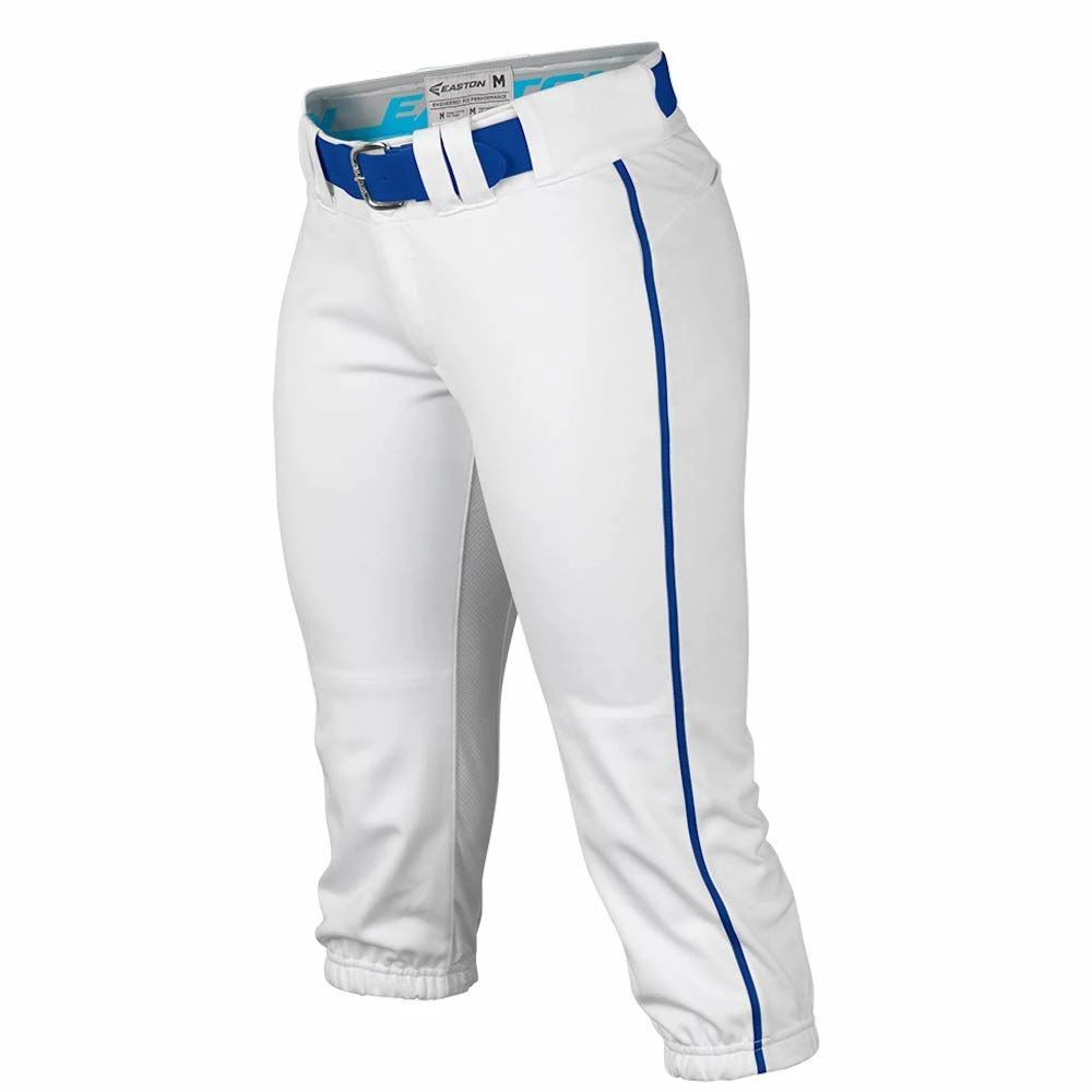 Easton Pro Fastpitch Women's Softball Piped Belt Loops Pants (White/Royal) 1 Easton Pro Fastpitch Women's Softball Piped Belt Loops Pants (White/Royal)
