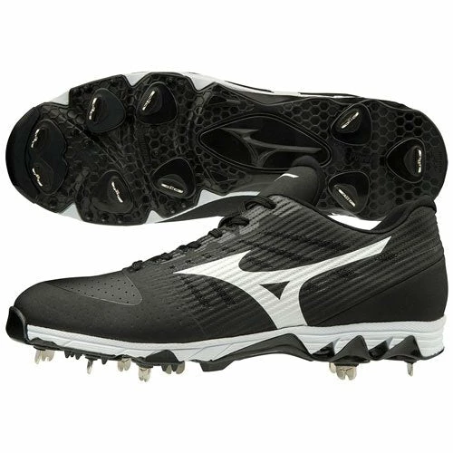 Mizuno 9-Spike Ambition Mid Men's Metal Baseball Cleats (Black/White) 3 Mizuno 9-Spike Ambition Mid Men's Metal Baseball Cleats (Black/White) - Image 3