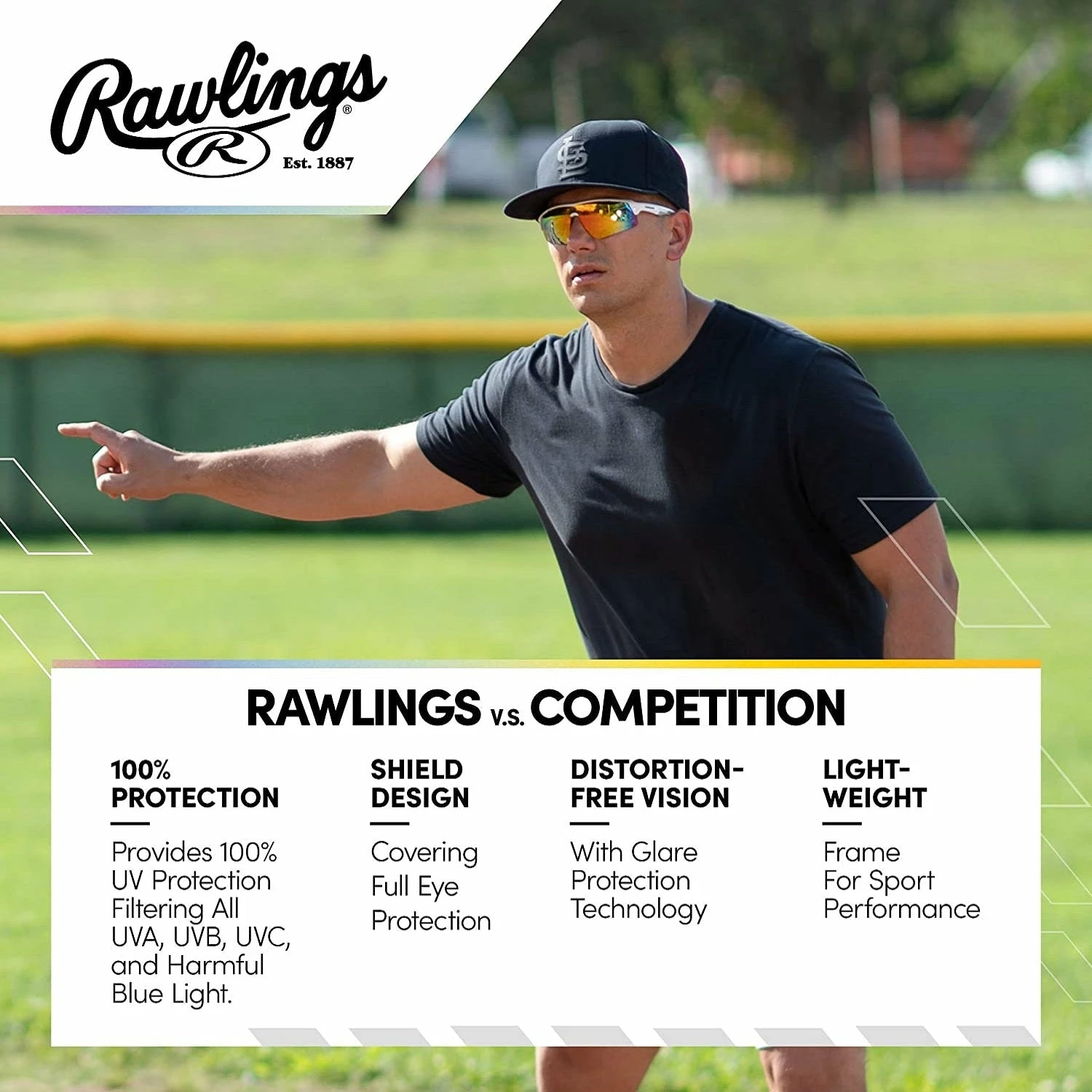 Rawlings Adult Shield Baseball Sunglasses Lightweight Sports Sun Glasses For Running, Softball, Rowing, Cycling (White/Gray) 16 Rawlings Adult Shield Baseball Sunglasses Lightweight Sports Sun Glasses For Running, Softball, Rowing, Cycling (White/Gray) - Image 16