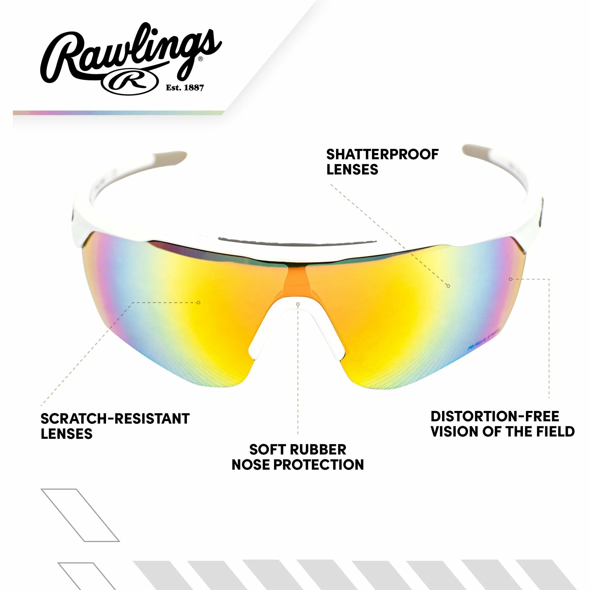 Rawlings Adult Shield Baseball Sunglasses Lightweight Sports Sun Glasses For Running, Softball, Rowing, Cycling (White/Gray) 8 Rawlings Adult Shield Baseball Sunglasses Lightweight Sports Sun Glasses For Running, Softball, Rowing, Cycling (White/Gray) - Image 8