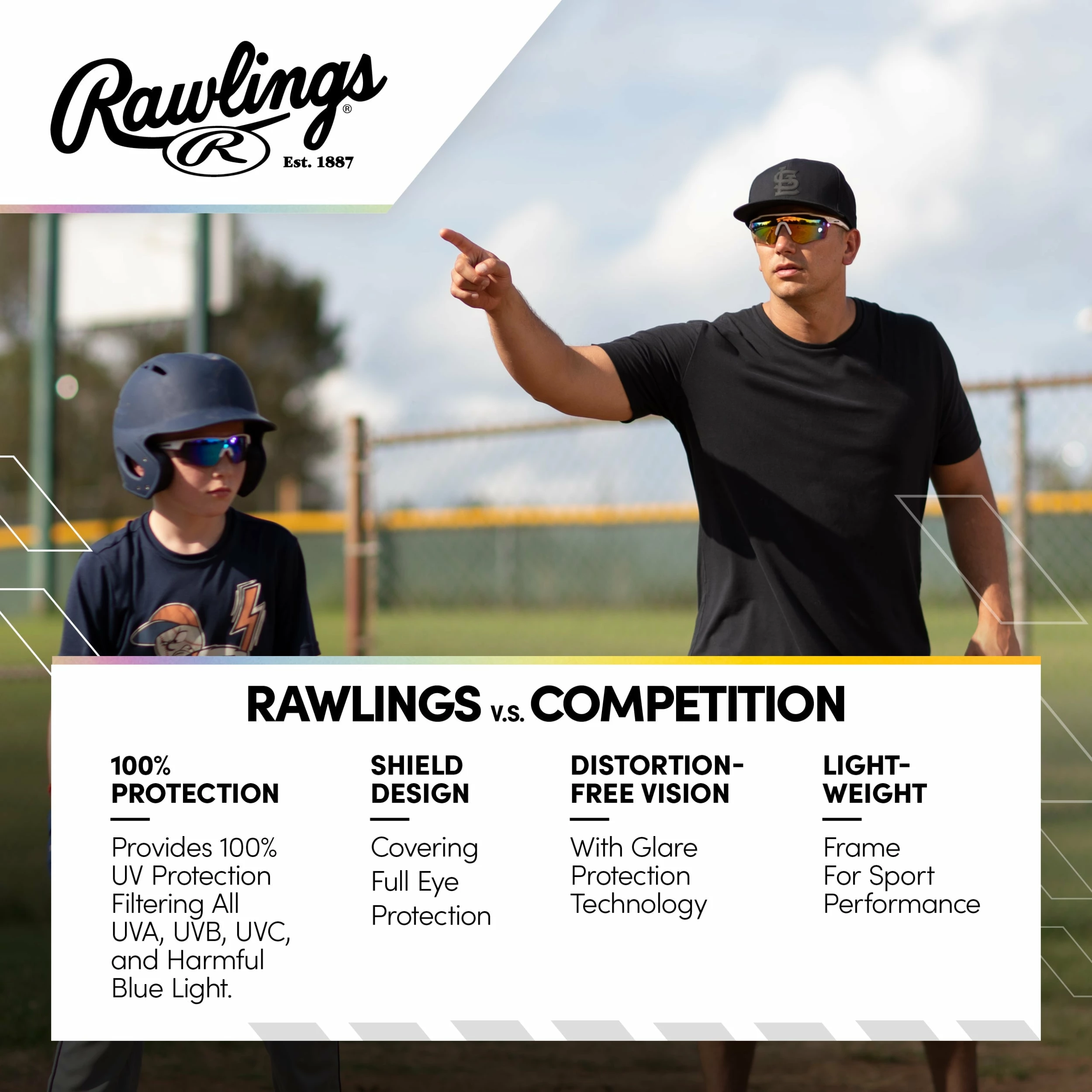 Rawlings Adult Shield Baseball Sunglasses Lightweight Sports Sun Glasses For Running, Softball, Rowing, Cycling (White/Gray) 14 Rawlings Adult Shield Baseball Sunglasses Lightweight Sports Sun Glasses For Running, Softball, Rowing, Cycling (White/Gray) - Image 14