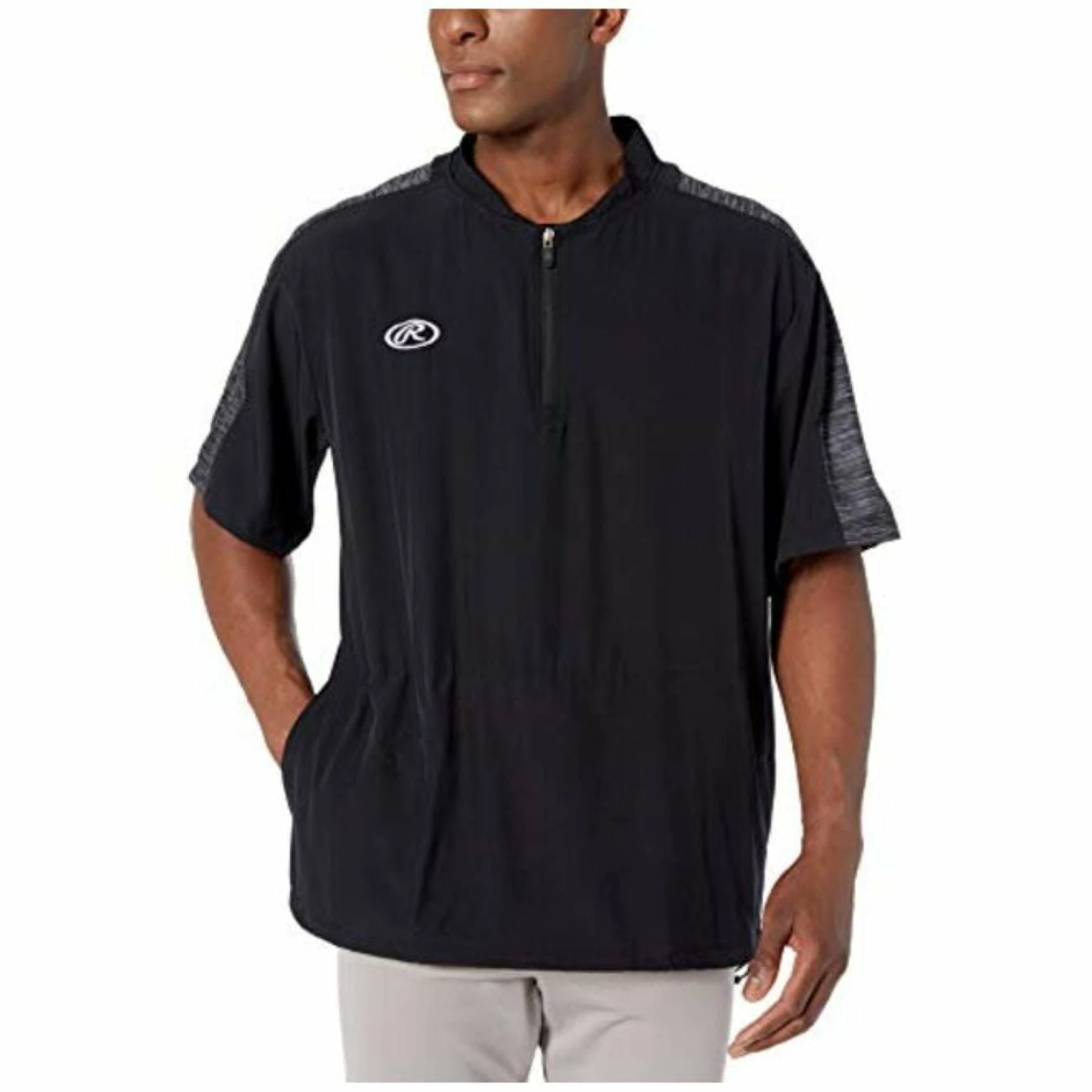 Rawlings Launch Short Sleeve Men's Cage Batting Practice Jacket (Black) 1 Rawlings Launch Short Sleeve Men's Cage Batting Practice Jacket (Black)
