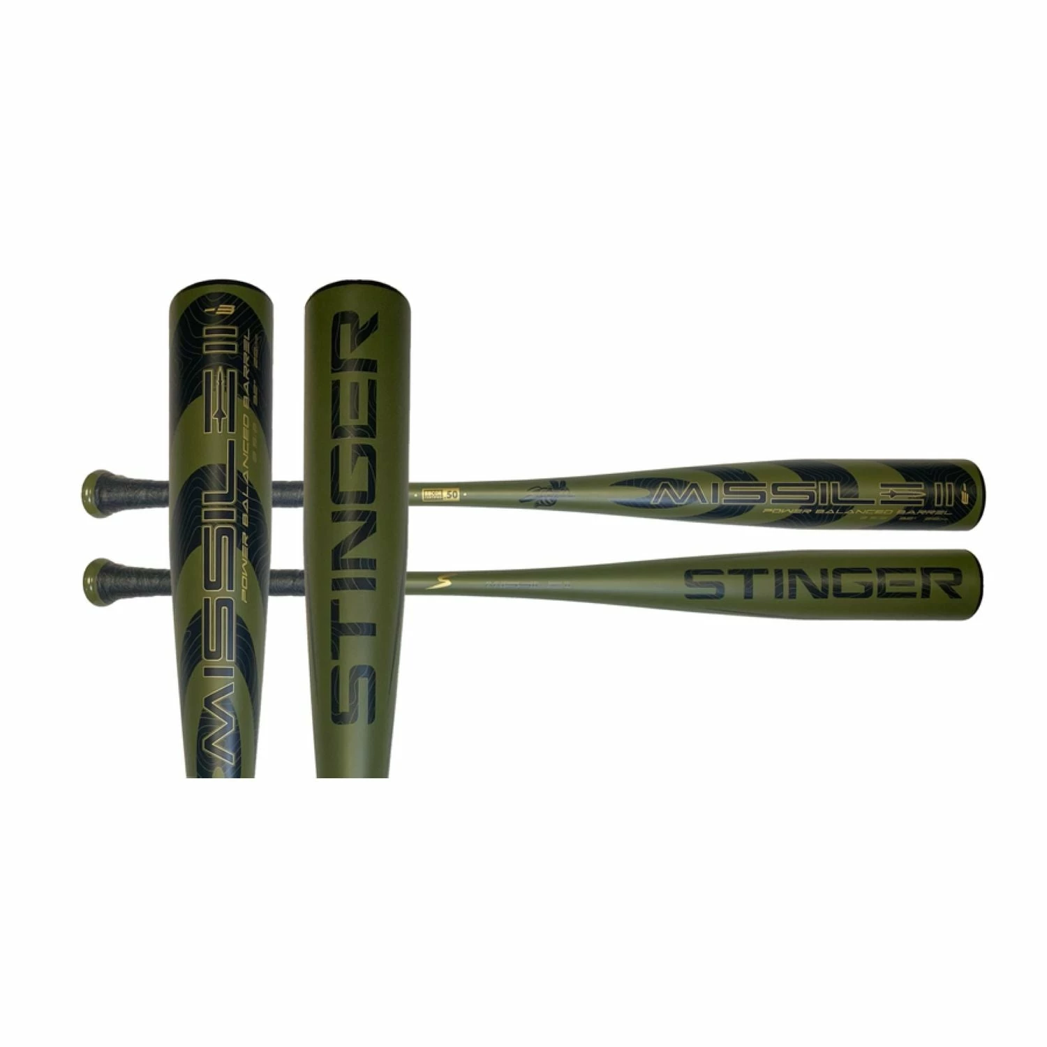Stinger Missile 2 BBCOR 2022 2 5/8" Baseball Bat Drop -3 Matte (Military Green/Black/Gold Accents) 2 Stinger Missile 2 BBCOR 2022 2 5/8" Baseball Bat Drop -3 Matte (Military Green/Black/Gold Accents) - Image 2