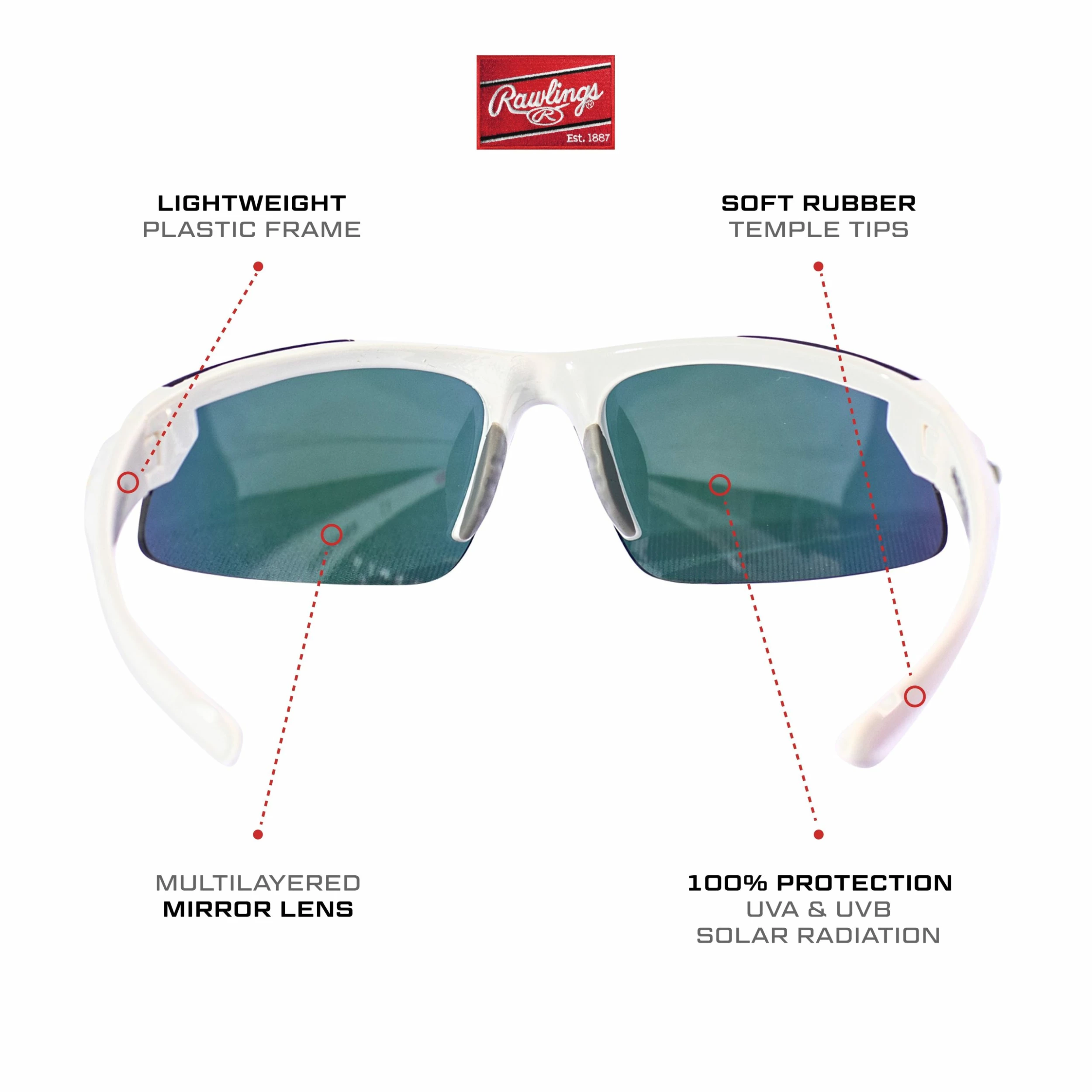 RAWLINGS Youth Sports Baseball Sunglasses Durable 100% UV Poly Lens, Shielded Lens (White/Red) 4 RAWLINGS Youth Sports Baseball Sunglasses Durable 100% UV Poly Lens, Shielded Lens (White/Red) - Image 4